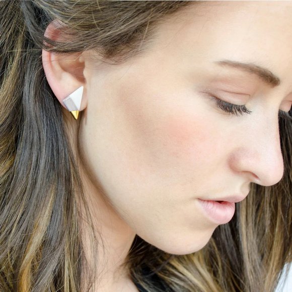 ASH Vertical Triangle Studs in Gray - Picture 1 of 3